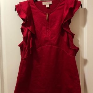 Michael Kors red ruffled zip up blouse size L